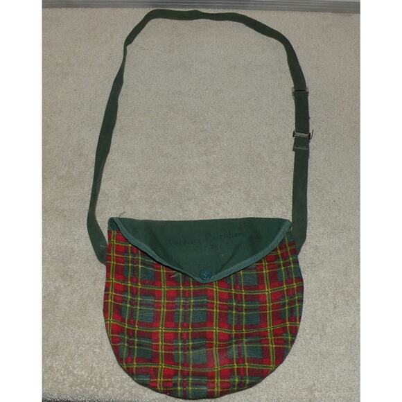 Vintage Girl Scouts GS Shoulder Bag Purse Satchel Red Green Plaid Snap - Picture 1 of 2